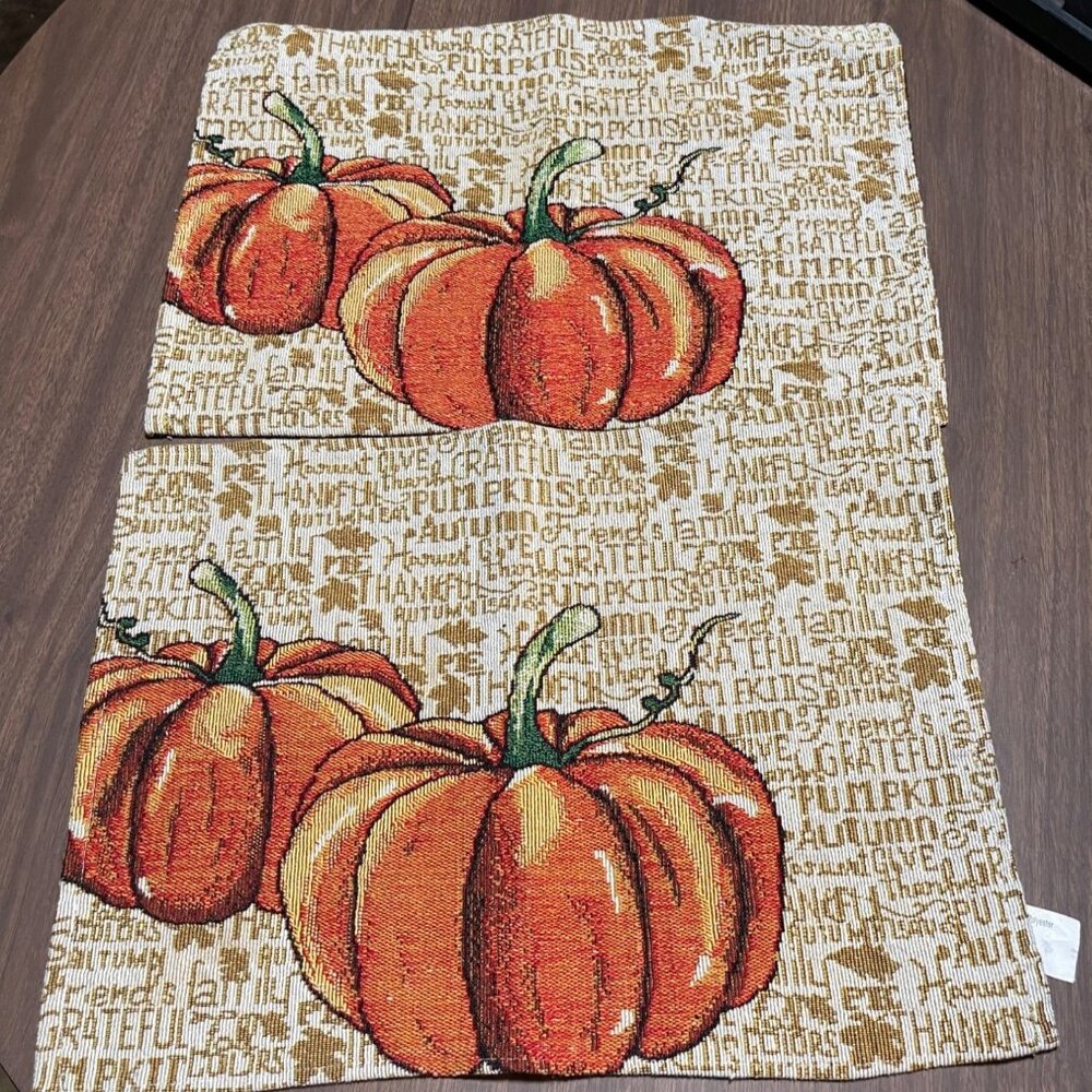 Harvest Pumpkin Design Tapestry Placemats Set Of 2 Autumn Thanksgiving Decor